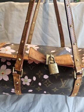 Louis Vuitton Brown Monogram Cherry Blossom Mini Barrel Bag with Pink Accents